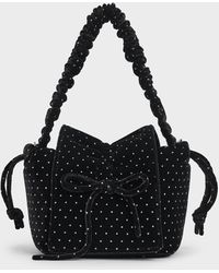 Charles & Keith - Velvet Dotted Bow Ruched Top Handle Bag - Lyst