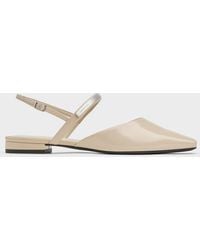 Charles & Keith - Patent Metallic-accent Square-toe Slingback Flats - Lyst