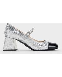 Charles & Keith - Patent Glittered Trapeze-heel Mary Janes - Lyst