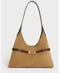 Charles & Keith - Arlet Recycled Suede Metallic-Accent Belted Hobo Bag - Lyst