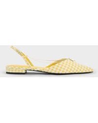 Charles & Keith - Houndstooth Flower-accent Chain-link Slingback Flats - Lyst