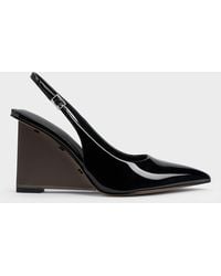 Charles & Keith - Patent Translucent-Heel Slingback Wedges - Lyst
