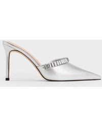 Charles & Keith - Metallic Crystal-Embellished Pointed-Toe Heeled Mules - Lyst