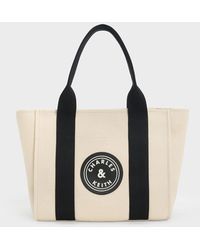 Charles & Keith - Large Kay Canvas Contrast-trim Tote Bag - Lyst