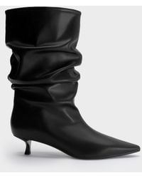 Charles & Keith - Ruched Kitten-Heel Calf Boots - Lyst