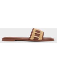 Charles & Keith - Whitney Leather & Raffia Slide Sandals - Lyst