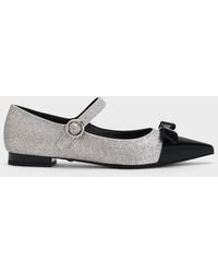 Charles & Keith - Leather Glittered Bow Mary Jane Flats - Lyst