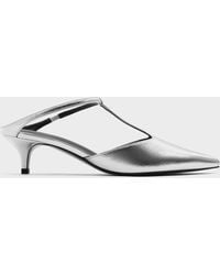 Charles & Keith - Metallic T-Bar Pointed-Toe Kitten-Heel Mules - Lyst