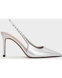 Charles & Keith - Metallic Embellished-Strap Pointed-Toe Slingback Pumps - Lyst