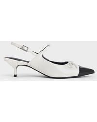 Charles & Keith - Bow Cap-toe Kitten-heel Slingback Pumps - Lyst