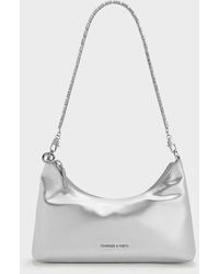 Charles & Keith - Metallic Crystal-Embellished Chain-Handle Two-Way Bag - Lyst