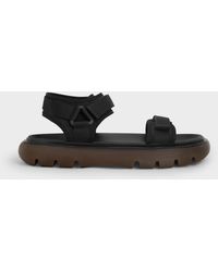 Charles & Keith Recycled Polyester Velcro-strap Sports Sandals - Black