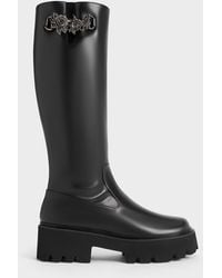 Charles & Keith - Imogen Rose-motif Chunky Knee-high Boots - Lyst