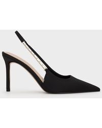 Charles & Keith - Satin Embellished-Strap Pointed-Toe Slingback Pumps - Lyst