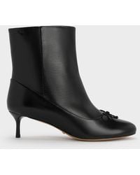 Charles & Keith - Aretha Leather Bow Kitten-Heel Calf Boots - Lyst
