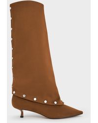 Charles & Keith - Gael Faux Suede Studded Convertible Kitten-Heel Knee-High Boots - Lyst