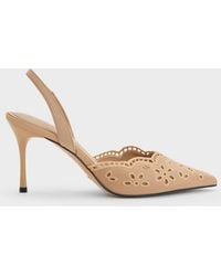 Charles & Keith - Leather Embroidered Pointed Slingback Pumps - Lyst