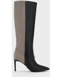 Charles & Keith - Gabine Leather Checkered Heeled Knee-high Boots - Lyst