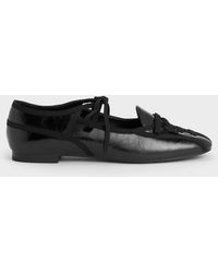 Charles & Keith - Crinkle-Effect Lace-Up Bow Ballet Flats - Lyst