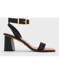 Charles & Keith - Leather Block-Heel Ankle-Strap Sandals - Lyst