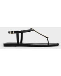 Charles & Keith - Metallic Accent T-bar Thong Sandals - Lyst