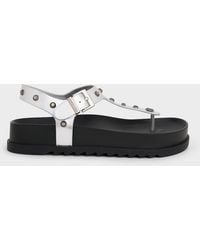 Charles & Keith - Metallic Studded Heart-Embellished Thong Sandals - Lyst