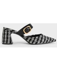 Charles & Keith - Tweed Pointed-toe Mary Jane Heeled Mules - Lyst