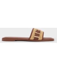 Charles & Keith - Whitney Leather & Raffia Slide Sandals - Lyst