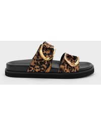 Charles & Keith - Gabine Leopard-Print-Buckle Leather Slides - Lyst