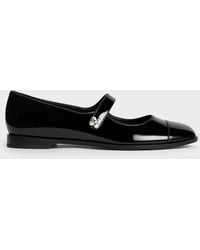 Charles & Keith - Patent Pearl-Embellished Flower-Buckle Cap-Toe Mary Janes - Lyst