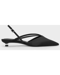 Charles & Keith - Satin V-Strap Pointed-Toe Slingback Kitten Heels - Lyst