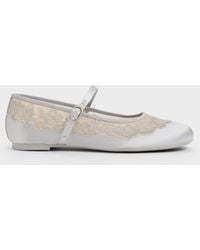 Charles & Keith - Satin Embroidered-mesh Mary Jane Flats - Lyst