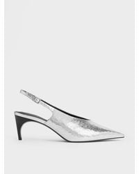Charles & Keith - Metallic Crinkle-Effect Pointed-Toe High-Vamp Slingback Pumps - Lyst