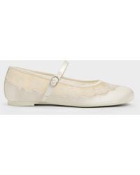 Charles & Keith - Satin Embroidered-mesh Mary Jane Flats - Lyst
