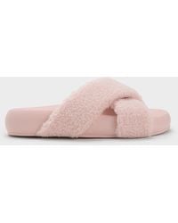 Charles & Keith - Lumi Faux Shearling Crossover-Strap Slide Sandals - Lyst