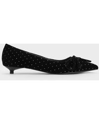 Charles & Keith - Velvet Dotted Bow Pointed-Toe Kitten-Heel Pumps - Lyst