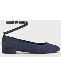 Charles & Keith - Denim Ankle-strap Ballet Flats - Lyst