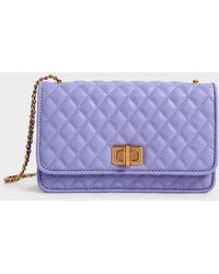Charles & Keith Quilted Turn-lock Evening Clutch - Purple