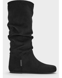 Charles & Keith - Faux Suede Ruched Knee-High Boots - Lyst