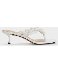 Charles & Keith - Leather Beaded Thong Kitten Heels - Lyst