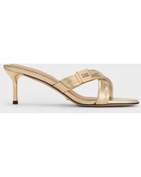 Charles & Keith - Cody Metallic Leather Crossover-Strap Heeled Sandals - Lyst