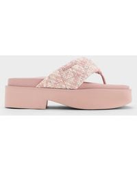 Charles & Keith - Tweed V-strap Platform Thong Sandals - Lyst