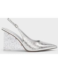 Charles & Keith - Metallic Crinkle-Effect Speckled-Heel Slingback Wedges - Lyst