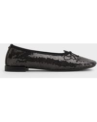 Charles & Keith - Sequin Mesh & Leather Bow Ballet Flats - Lyst