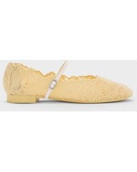 Charles & Keith Meja Floral Mary Jane Flats in Natural | Lyst UK