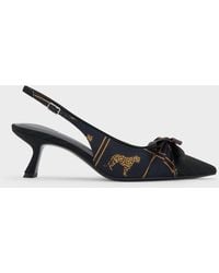 Charles & Keith - Satin Printed-Bow Pointed Slingback Pumps - Lyst
