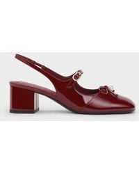 Charles & Keith - Patent Bow Crystal-Pearl Slingback Mary Jane Pumps - Lyst