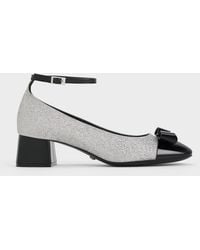 Charles & Keith - Leather & Glitter Bow Ankle-strap Pumps - Lyst