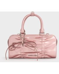 Charles & Keith - Kadee Metallic Ruched Bow-Charm Bowling Bag - Lyst