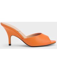 Charles & Keith - Leather Round-toe Heeled Mules - Lyst